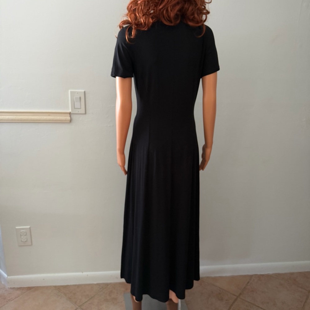 Vintage Laura Ashley Classic Black Short Sleeve Dress Fitted Whimsigoth Goth - Picture 5 of 12